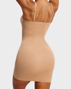 Vestido moldeador sin costuras con control de abdomen de cuello redondo