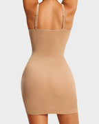 Vestido moldeador sin costuras con control de abdomen de cuello redondo