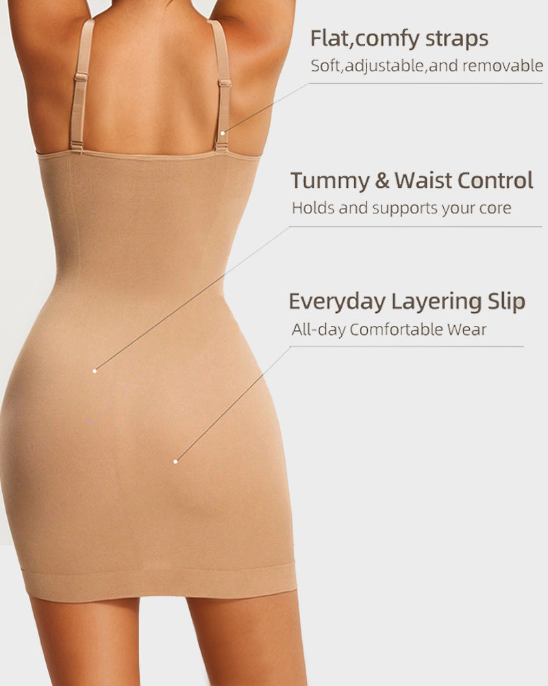 Vestido moldeador sin costuras con control de abdomen de cuello redondo