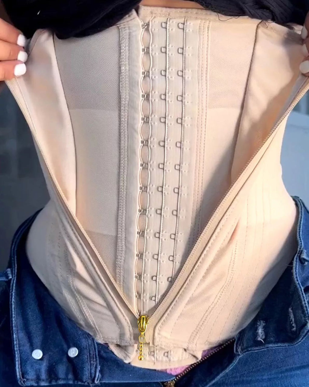 Fajas Colombianas de doble compresión para mujer, entrenador de cintura ajustable con cremallera y gancho, moldeador de cuerpo, corsé de vientre plano